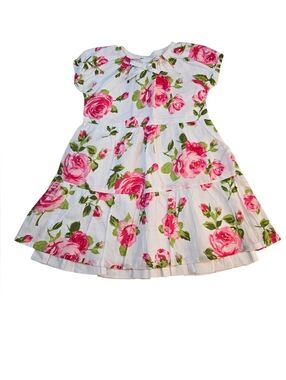 Osh Kosh White Floral Tiered Dress with Pink Roses